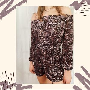Velvet Off the Shoulder Romper